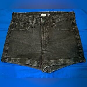 Black Jean Shorts High-Waisted Cuffed